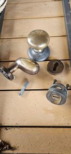 Koperen deurbeslag deurknop en slotplaat, Antiek en Kunst, Ophalen of Verzenden