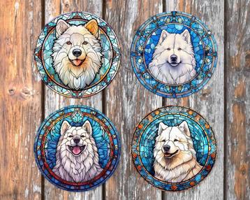 Samojeed Glas in Lood onderzetters met houder rond beschikbaar voor biedingen