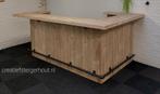 Steigerhouten bar l vorm mancave voetsteun zwart hout kast, Ophalen of Verzenden, Nieuw