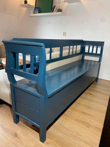 Brocante klepbank / vintage bank 2 meter – blauw beschikbaar voor biedingen