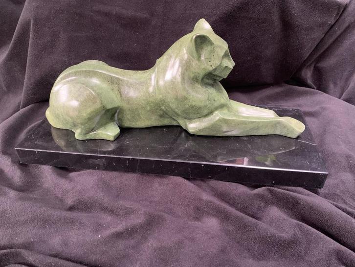 Poes, art deco, groen gepatineerd, brons/bronzen, Antiek en Kunst, Kunst | Beelden en Houtsnijwerken, Ophalen of Verzenden