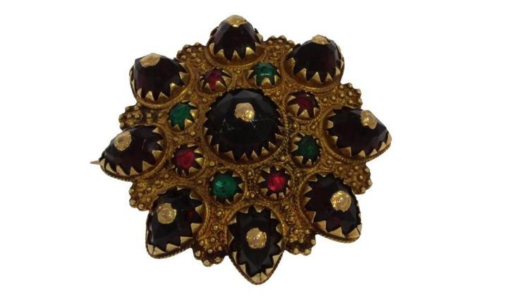 Friesland 14k gouden antieke ster broche granaat paste fraai, Sieraden, Tassen en Uiterlijk, Antieke sieraden, Broche, Goud, Met edelsteen