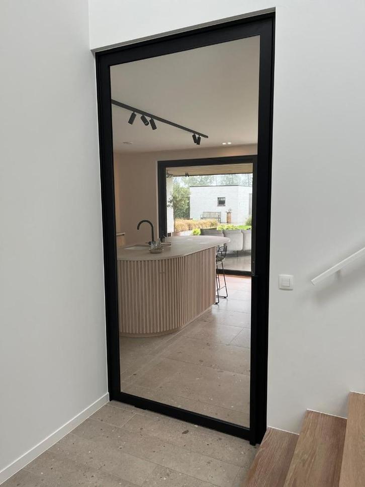 Zwart aluminium glazen pivot deur, Doe-het-zelf en Verbouw, Deuren en Horren, Zo goed als nieuw, Binnendeur, 215 cm of meer, 120 cm of meer