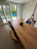Eettafel stoel set van 6 (3 gele en 3 blauwe) totaal € 100-,, Huis en Inrichting, Ophalen, Gebruikt, Overige kleuren, Leer