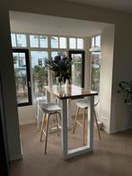 Bartafel eikenhout en wit staal met krukken, Huis en Inrichting, Ophalen, Zo goed als nieuw