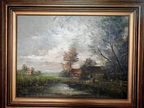 G.J. Ernens - Impressionistisch Landschap met Paletmes, Antiek en Kunst, Kunst | Schilderijen | Klassiek, Ophalen