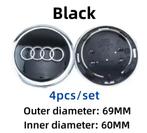 Audi naafdoppen zwart zilver 69 mm 4 stuks nieuw, Verzenden, Zo goed als nieuw
