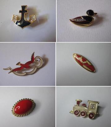 Diverse vintage broches / emaille anker trein eend vogel beschikbaar voor biedingen