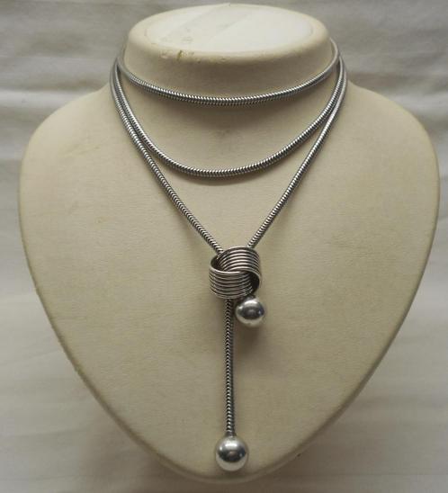 Zilveren lange vintage ketting met hangers nr.1392, Sieraden, Tassen en Uiterlijk, Kettingen, Zo goed als nieuw, Zilver, Zilver