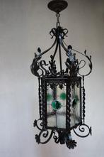 Grote antieke kasteellamp/ hanglamp/ hallamp, glas in lood, Antiek en Kunst, Ophalen