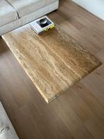 Unieke donkerbeige travertin salontafel, Ophalen, Overige materialen, 100 tot 150 cm, 50 tot 100 cm