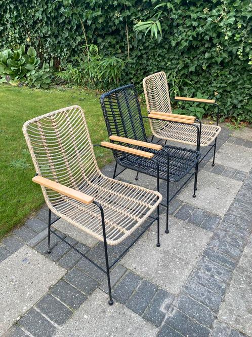 Tuinstoelen rotan look (6x Karwei Daan) – naturel & zwart, Tuin en Terras, Tuinstoelen, Zo goed als nieuw, Kunststof, Ophalen