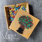 Vintage, retro houten kralenplank rond met kralen en bak, -, Ophalen of Verzenden, --, -