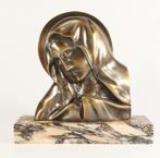 Art Deco bronzen Maria beeld op marmeren sokkel., Ophalen of Verzenden