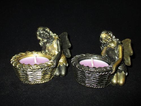 set Elfjes, luxe brons- & goud-kleur, 2 Waxinelicht beeldjes, Verzamelen, Efteling, Nieuw, Beeldje of Poppetje, Ophalen of Verzenden