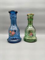 Vintage vazen met bloemen decoratie, Gebruikt, Blauw, Ophalen of Verzenden, Glas
