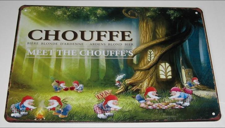 LA CHOUFFE BIER : Metalen Bord La Chouffe Meet The Chouffe's, Verzamelen, Biermerken, Nieuw, Reclamebord, Plaat of Schild, Overige merken