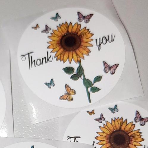 Sluitstickers thank you stickers zonnebloem bloemen bedankt, Hobby en Vrije tijd, Stickers en Plaatjes, Nieuw, Meerdere stickers