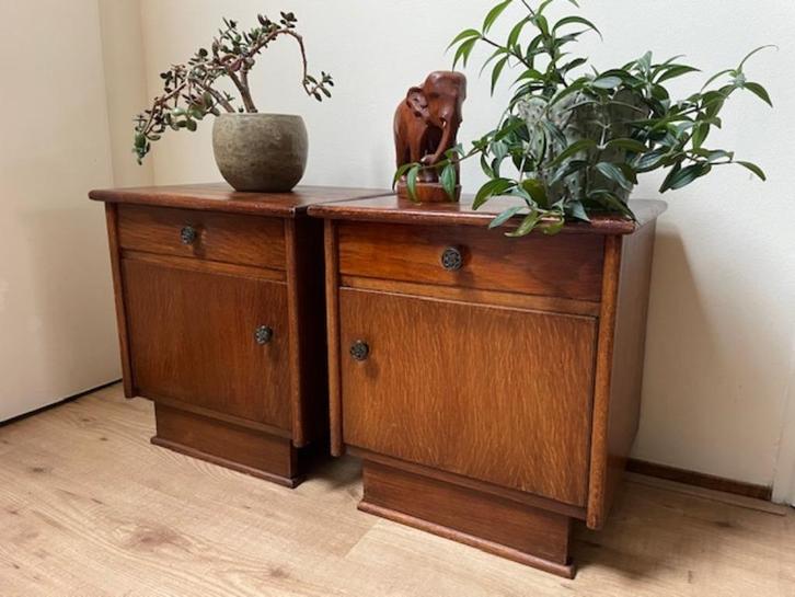Set van 2 antieke nachtkastjes, kastjes uit de jaren 60 kast, Huis en Inrichting, Slaapkamer | Nachtkastjes, Gebruikt, Minder dan 45 cm
