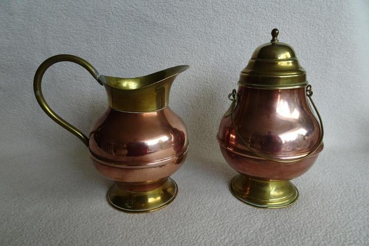 Kannetje en doofpotje van rood en geel koper, Antiek en Kunst, Antiek | Koper en Brons, Koper, Ophalen of Verzenden
