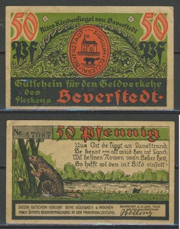 Beverstedt Han 50 Pf 1922 Duits Noodgeld Biljet r-150 jdu beschikbaar voor biedingen