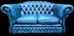 Chesterfield 2 zit bank blauw leer + BEZORGING GRATIS, Gebruikt, ., 150 tot 200 cm, Chesterfield