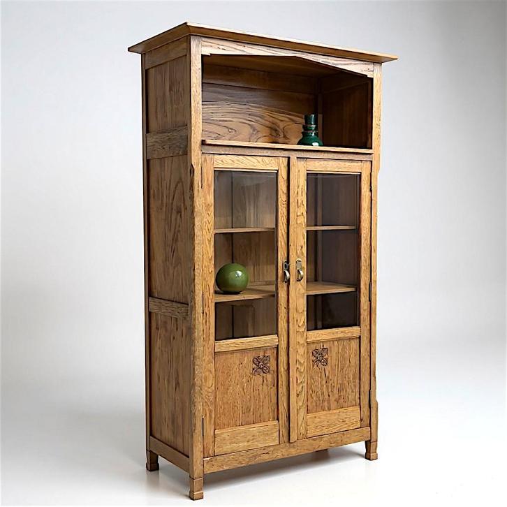Art Deco Vitrinekast Eikenhout Jaren 30, Huis en Inrichting, Kasten | Boekenkasten, Gebruikt, 50 tot 100 cm, 150 tot 200 cm, 25 tot 50 cm