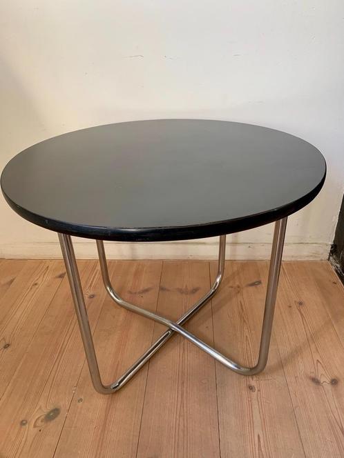 Bijzettafel in stijl Bauhaus, Gispen, vintage, zwart/chroom, Huis en Inrichting, Tafels | Bijzettafels, Gebruikt, Rond, 45 tot 60 cm