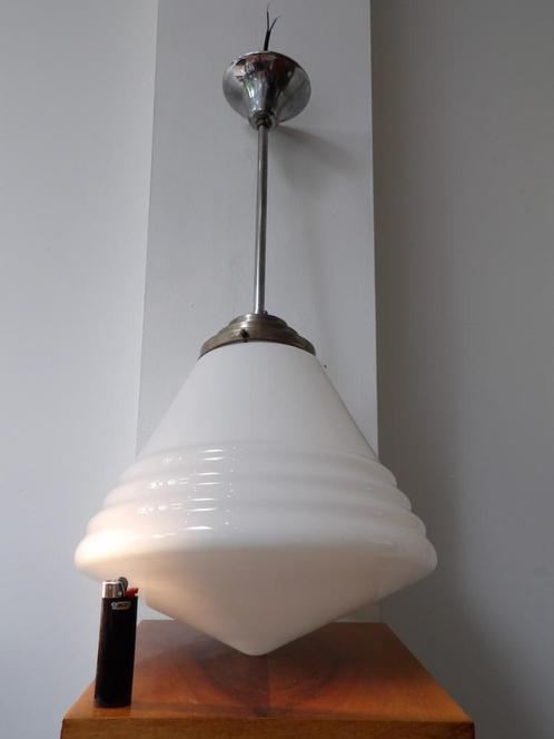Art Deco Zeer grote Hanglamp, chroom/opaline, Antiek en Kunst, Antiek | Lampen, Ophalen of Verzenden