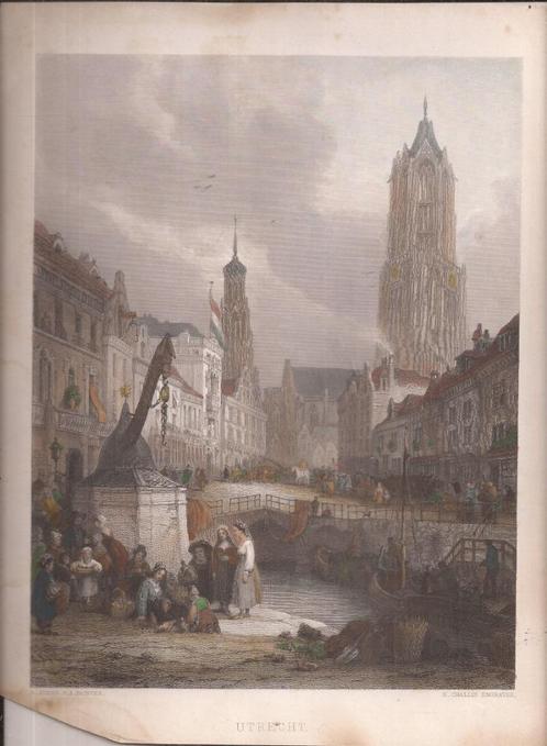Utrecht Ingekleurde Staalgravure door E.Challis naar G.Jones, Antiek en Kunst, Kunst | Etsen en Gravures, Ophalen of Verzenden