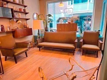 Vintage Loungeset Bank & 2 Fauteuils Fauteuil Bankstel Stoel beschikbaar voor biedingen