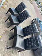 4 zwarte lere Eetkamerstoelen, Huis en Inrichting, Stoelen, Ophalen, Zo goed als nieuw, Leer