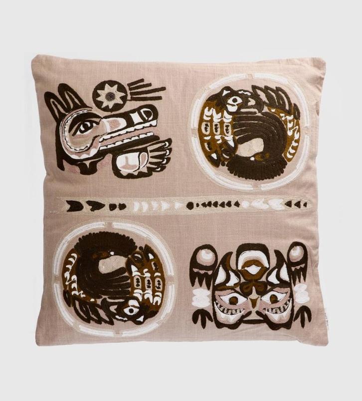 Sissy Boy kussen sierkussen beige bruin geborduurd 50x50 cm, Huis en Inrichting, Woonaccessoires | Kussens, Nieuw, Beige, Vierkant