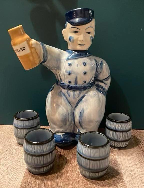 Vintage jeneverkruik met drinkkruikjes - Herford - jaren’50, Ophalen of Verzenden