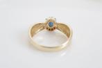 14 Karaat Gouden Ring met Saffier en Diamanten, 18 tot 19, Ophalen of Verzenden, Zo goed als nieuw, Met edelsteen
