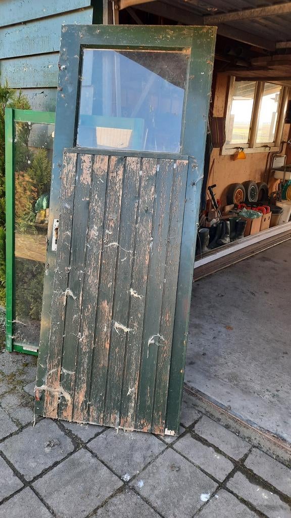 Oude buitendeur met glas, Doe-het-zelf en Verbouw, Deuren en Horren, Ophalen, Gebruikt, 200 tot 215 cm, Glas