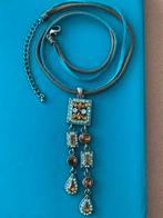 Hippie ketting turquoise blauw en bruin strass steentjes, Overige materialen, Blauw, Ophalen of Verzenden, Zo goed als nieuw