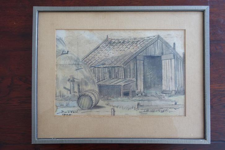 Dirk Bossen. Boerenerf in of rond Den Helder, Antiek en Kunst, Kunst | Schilderijen | Klassiek, Ophalen of Verzenden