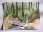Aquarel Bospad Fijkje Oudshoorn, Hobby en Vrije tijd, Schilderen, Ophalen of Verzenden, Nieuw, Waterverf