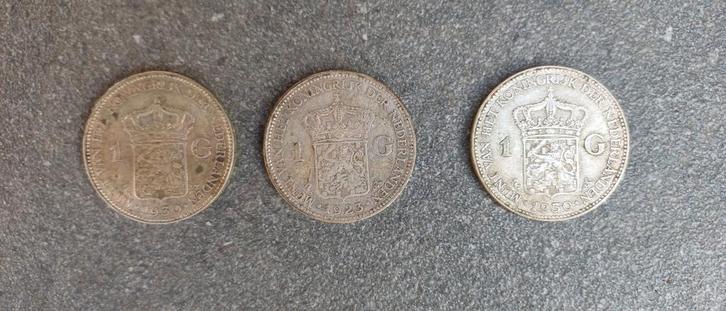 1 gulden Wilhelmina zilver 1923, 1930 en 1930, Postzegels en Munten, Munten | Nederland, 1 gulden, Koningin Wilhelmina, Zilver