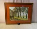 Mooi Geschilderd Aquarel 'Rivier met Bomen' - Y Bodequin, Ophalen of Verzenden
