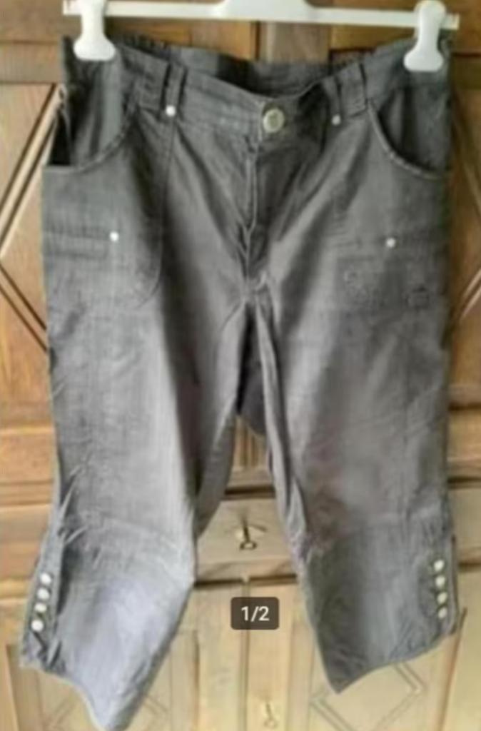 Zwart - grijze 7/8 broek, damesbroek; 44 / 46; Miss Etam, Kleding | Dames, Grote Maten, Gedragen, Broek of Spijkerbroek, Zwart