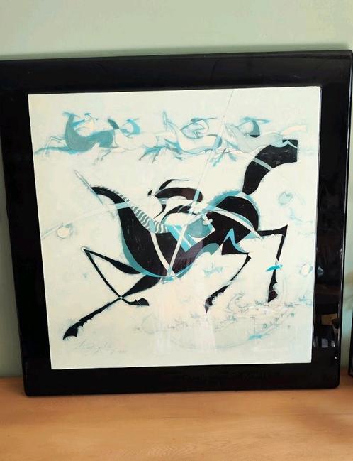 Schilderij op/in lijst verwerkt paardenrace paard met jockey, Antiek en Kunst, Kunst | Schilderijen | Modern, Ophalen of Verzenden