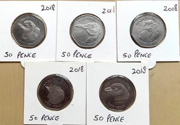 Falkland Islands 5x 50 Pence 2018 - Pinguïns beschikbaar voor biedingen