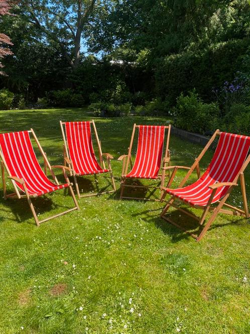 Vintage strandstoel, Tuin en Terras, Tuinstoelen, Gebruikt, Hout, Ophalen