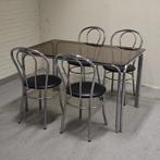 Vintage space age tafel stoelen eetkamer set, Gebruikt, 100 tot 150 cm, Onbekend, Glas