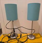 2 tafellampjes met lichtblauw kapje, Huis en Inrichting, Lampen | Tafellampen, Ophalen of Verzenden, Gebruikt, Minder dan 50 cm