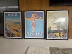 Set van 3 Art Deco Franse reisporters Côte d’Azur in lijst, Ophalen, Rechthoekig Staand, Met lijst, Zo goed als nieuw