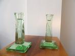 Art Deco Kandelaars, Kristal/Groen, Ophalen of Verzenden, Kristal