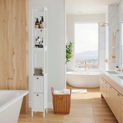Witte Badkamerkast Hoge Kast met Lades, Huis en Inrichting, Badkamer | Badkamermeubels, Nieuw, (Half)hoge kast, 150 tot 200 cm